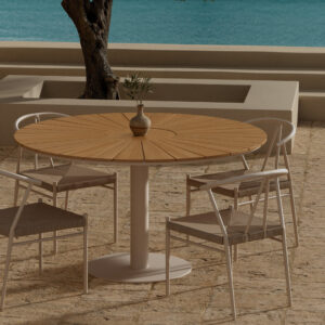 Croft, Alfons – Ensemble repas – Naturel – Table : ⌀120cm, Chaise : 58 x 74 x 55 cm