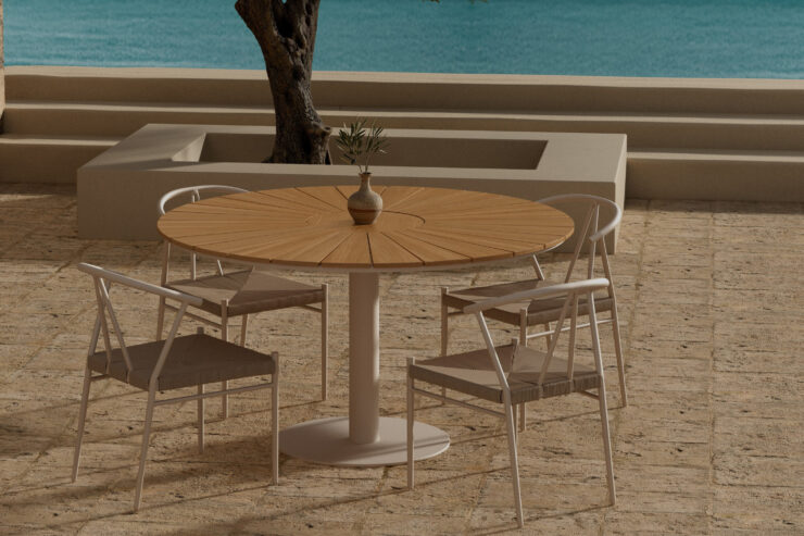 Croft, Alfons – Ensemble repas – Naturel – Table : ⌀120cm, Chaise : 58 x 74 x 55 cm
