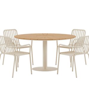 Croft, Peking – Ensemble repas – Naturel – Table : ⌀120cm, Chaise : 64 x 85 x 60 cm