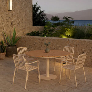 Croft, Peking – Ensemble repas – Naturel – Table : ⌀120cm, Chaise : 64 x 85 x 60 cm