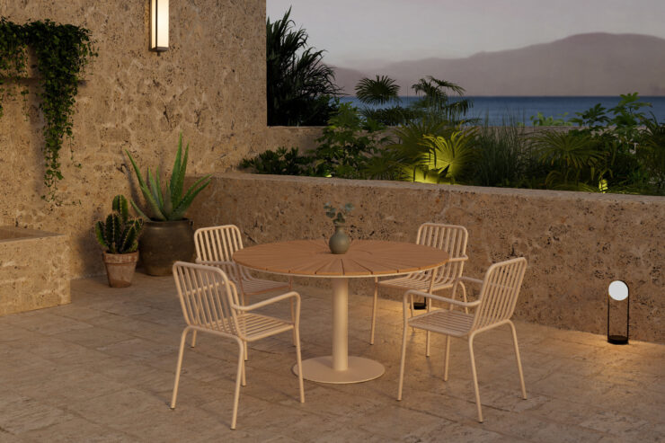 Croft, Peking – Ensemble repas – Naturel – Table : ⌀120cm, Chaise : 64 x 85 x 60 cm