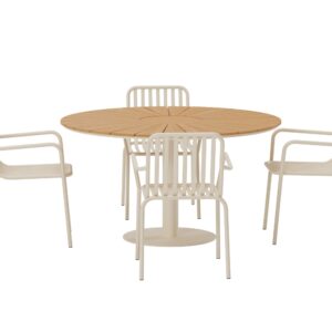 Croft, Peking – Ensemble repas – Naturel – Table : ⌀120cm, Chaise : 64 x 85 x 60 cm