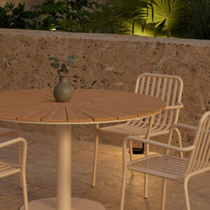 Croft, Peking – Ensemble repas – Naturel – Table : ⌀120cm, Chaise : 64 x 85 x 60 cm