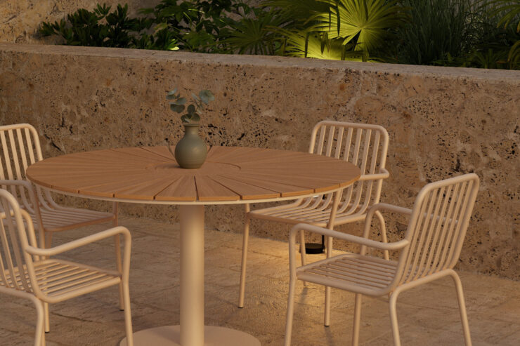 Croft, Peking – Ensemble repas – Naturel – Table : ⌀120cm, Chaise : 64 x 85 x 60 cm
