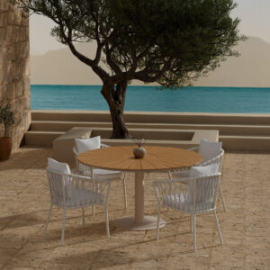 Croft, Linos – Ensemble repas – Naturel – Table : ⌀120cm, Chaise : 60 x 75 x 58 cm
