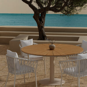 Croft, Linos – Ensemble repas – Naturel – Table : ⌀120cm, Chaise : 60 x 75 x 58 cm