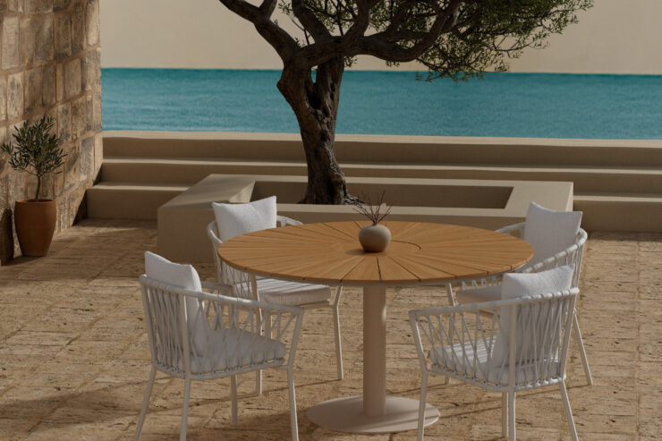Croft, Linos – Ensemble repas – Naturel – Table : ⌀120cm, Chaise : 60 x 75 x 58 cm