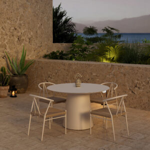 Lanzo, Alfons – Ensemble repas – Beige – Table : ⌀120cm, Chaise : 58 x 74 x 55 cm