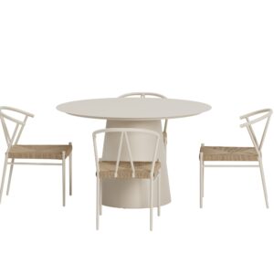 Lanzo, Alfons – Ensemble repas – Beige – Table : ⌀120cm, Chaise : 58 x 74 x 55 cm