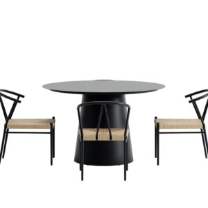 Lanzo, Alfons – Ensemble repas – Noir – Table : ⌀120cm, Chaise : 58 x 74 x 55 cm