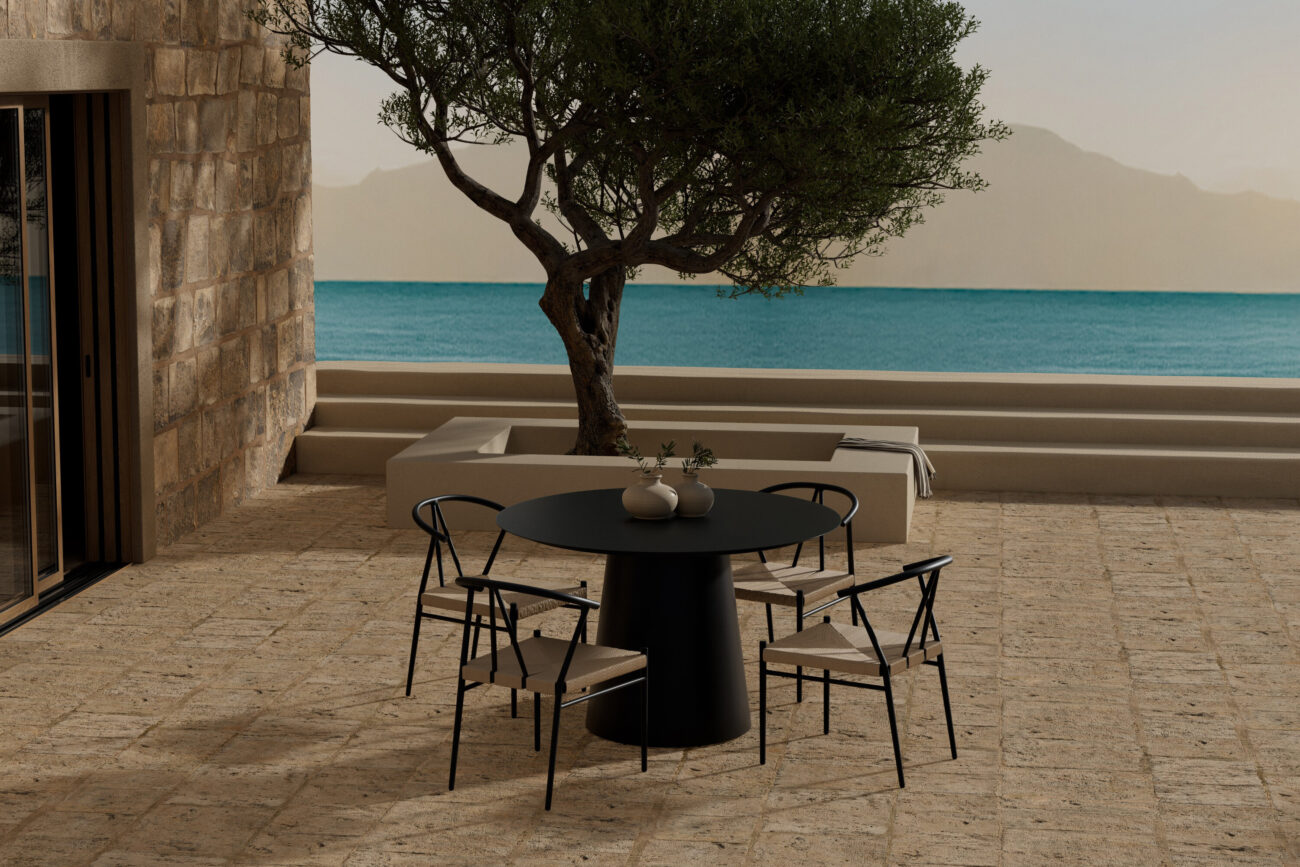 Lanzo, Alfons – Ensemble repas – Noir – Table : ⌀120cm, Chaise : 58 x 74 x 55 cm