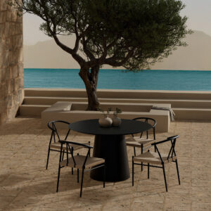 Lanzo, Alfons – Ensemble repas – Noir – Table : ⌀120cm, Chaise : 58 x 74 x 55 cm