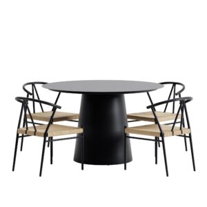 Lanzo, Alfons – Ensemble repas – Noir – Table : ⌀120cm, Chaise : 58 x 74 x 55 cm
