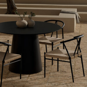 Lanzo, Alfons – Ensemble repas – Noir – Table : ⌀120cm, Chaise : 58 x 74 x 55 cm