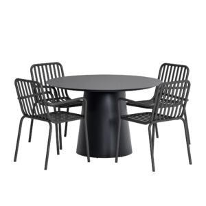 Lanzo, Peking – Ensemble repas – Noir – Table : ⌀120cm, Chaise : 64 x 85 x 60 cm
