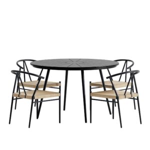 San Vito, Alfons – Ensemble repas – Noir – Table : ⌀120cm, Chaise : 58 x 74 x 55 cm