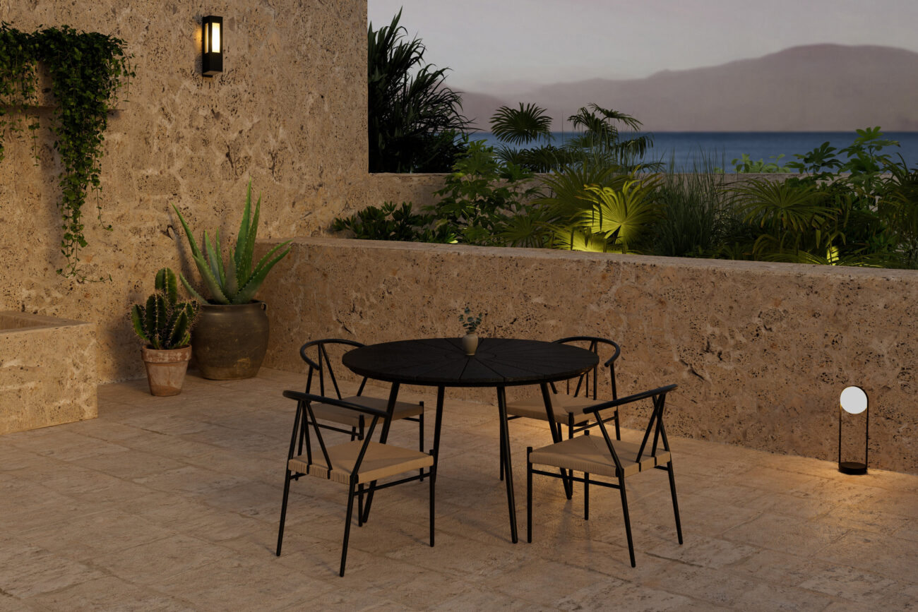 San Vito, Alfons – Ensemble repas – Noir – Table : ⌀120cm, Chaise : 58 x 74 x 55 cm