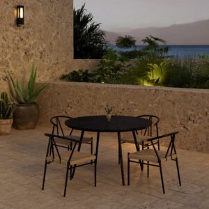 San Vito, Alfons – Ensemble repas – Noir – Table : ⌀120cm, Chaise : 58 x 74 x 55 cm