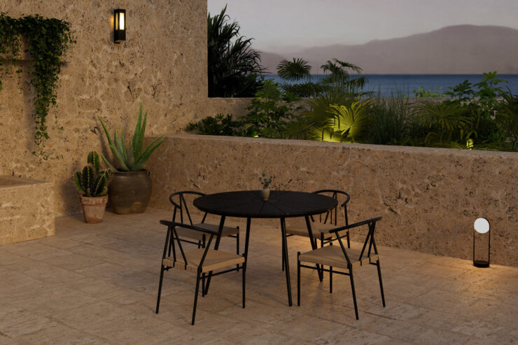 San Vito, Alfons – Ensemble repas – Noir – Table : ⌀120cm, Chaise : 58 x 74 x 55 cm