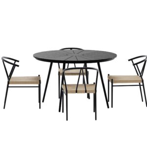 San Vito, Alfons – Ensemble repas – Noir – Table : ⌀120cm, Chaise : 58 x 74 x 55 cm