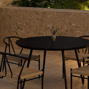 San Vito, Alfons – Ensemble repas – Noir – Table : ⌀120cm, Chaise : 58 x 74 x 55 cm