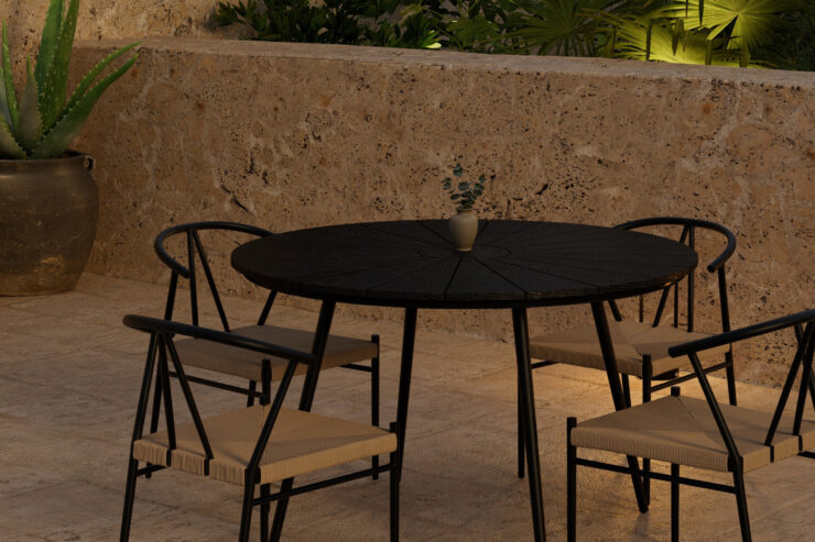 San Vito, Alfons – Ensemble repas – Noir – Table : ⌀120cm, Chaise : 58 x 74 x 55 cm