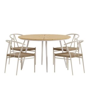 San Vito, Alfons – Ensemble repas – Naturel – Table : ⌀120cm, Chaise : 58 x 74 x 55 cm