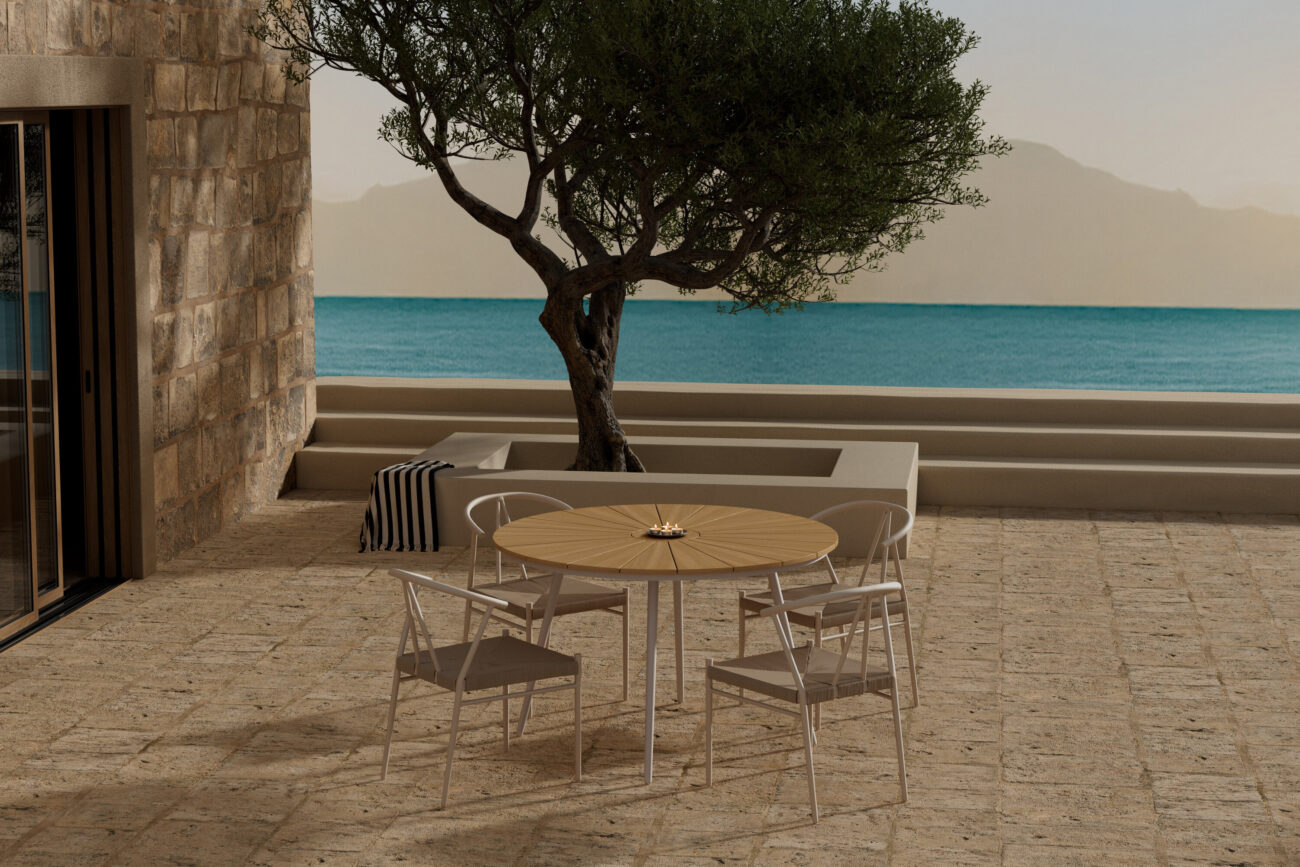 San Vito, Alfons – Ensemble repas – Naturel – Table : ⌀120cm, Chaise : 58 x 74 x 55 cm