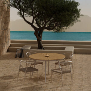 San Vito, Alfons – Ensemble repas – Naturel – Table : ⌀120cm, Chaise : 58 x 74 x 55 cm