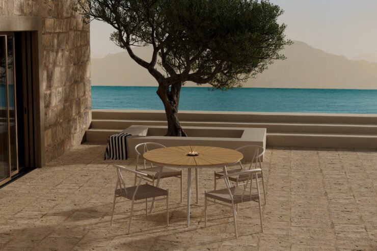 San Vito, Alfons – Ensemble repas – Naturel – Table : ⌀120cm, Chaise : 58 x 74 x 55 cm