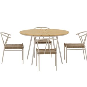San Vito, Alfons – Ensemble repas – Naturel – Table : ⌀120cm, Chaise : 58 x 74 x 55 cm