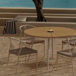 San Vito, Alfons – Ensemble repas – Naturel – Table : ⌀120cm, Chaise : 58 x 74 x 55 cm