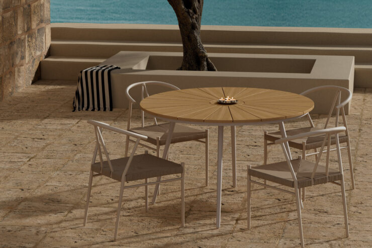 San Vito, Alfons – Ensemble repas – Naturel – Table : ⌀120cm, Chaise : 58 x 74 x 55 cm