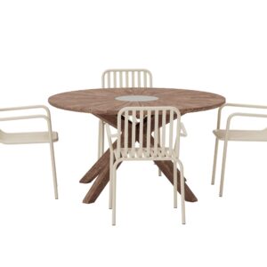 Rosario, Peking – Ensemble repas – Marron – Table : ⌀140cm, Chaise : 64 x 85 x 60 cm