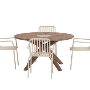 Rosario, Peking – Ensemble repas – Marron – Table : ⌀140cm, Chaise : 64 x 85 x 60 cm