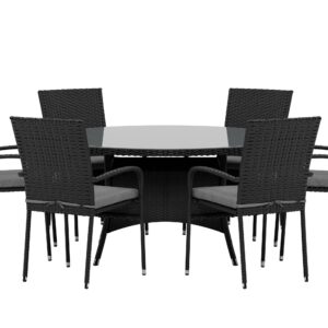 Volta, Anna – Ensemble repas – Noir – Table : ⌀150cm, Chaise : 62 x 95 x 55 cm