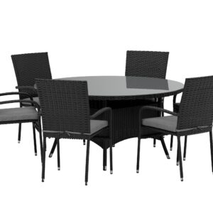 Volta, Anna – Ensemble repas – Noir – Table : ⌀150cm, Chaise : 62 x 95 x 55 cm
