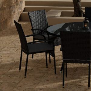 Volta, Anna – Ensemble repas – Noir – Table : ⌀150cm, Chaise : 62 x 95 x 55 cm