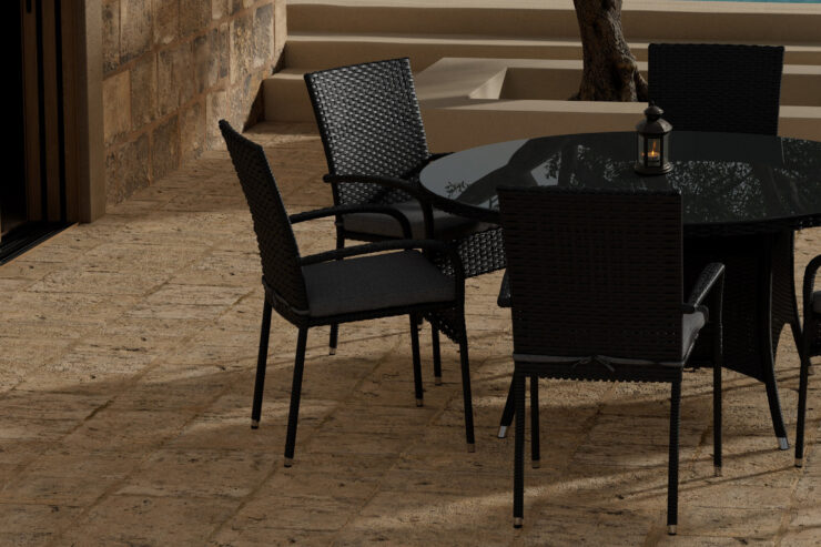 Volta, Anna – Ensemble repas – Noir – Table : ⌀150cm, Chaise : 62 x 95 x 55 cm