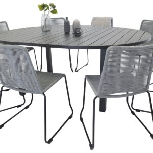 Marbella, Lindos – Ensemble repas – Noir – Table : ⌀140 Chaise : 59 x 85,5 x 59 cm