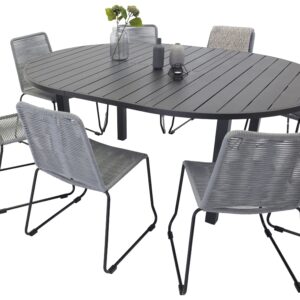 Marbella, Lindos – Ensemble repas – Noir – Table : ⌀140 Chaise : 59 x 85,5 x 59 cm