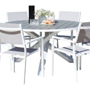Parma, Copacabana – Ensemble repas – Gris – Table : ⌀140 Chaise : 56 x 88 x 60 cm