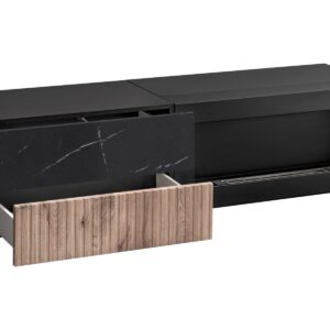 Ensemble TV mural Cannes 1-K – noir, chêne Vicking, effet marbre noir – 160 x 45 x 180 cm