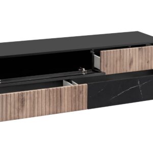 Ensemble TV mural Cannes 1 – noir, chêne Vicking, effet marbre noir – 160 x 45 x 180 cm