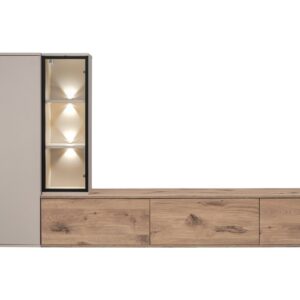 Ensemble TV mural Clare – chêne Vicking et cachemire – 240 x 35 x 125 cm
