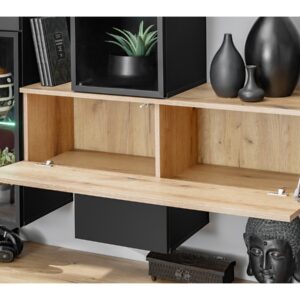Ensemble TV mural Cruz – chêne Coast Evoke et noir – 280 x 45 x 180 cm
