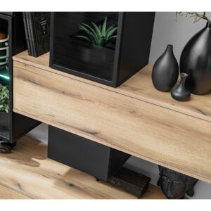 Ensemble TV mural Cruz – chêne Coast Evoke et noir – 280 x 45 x 180 cm