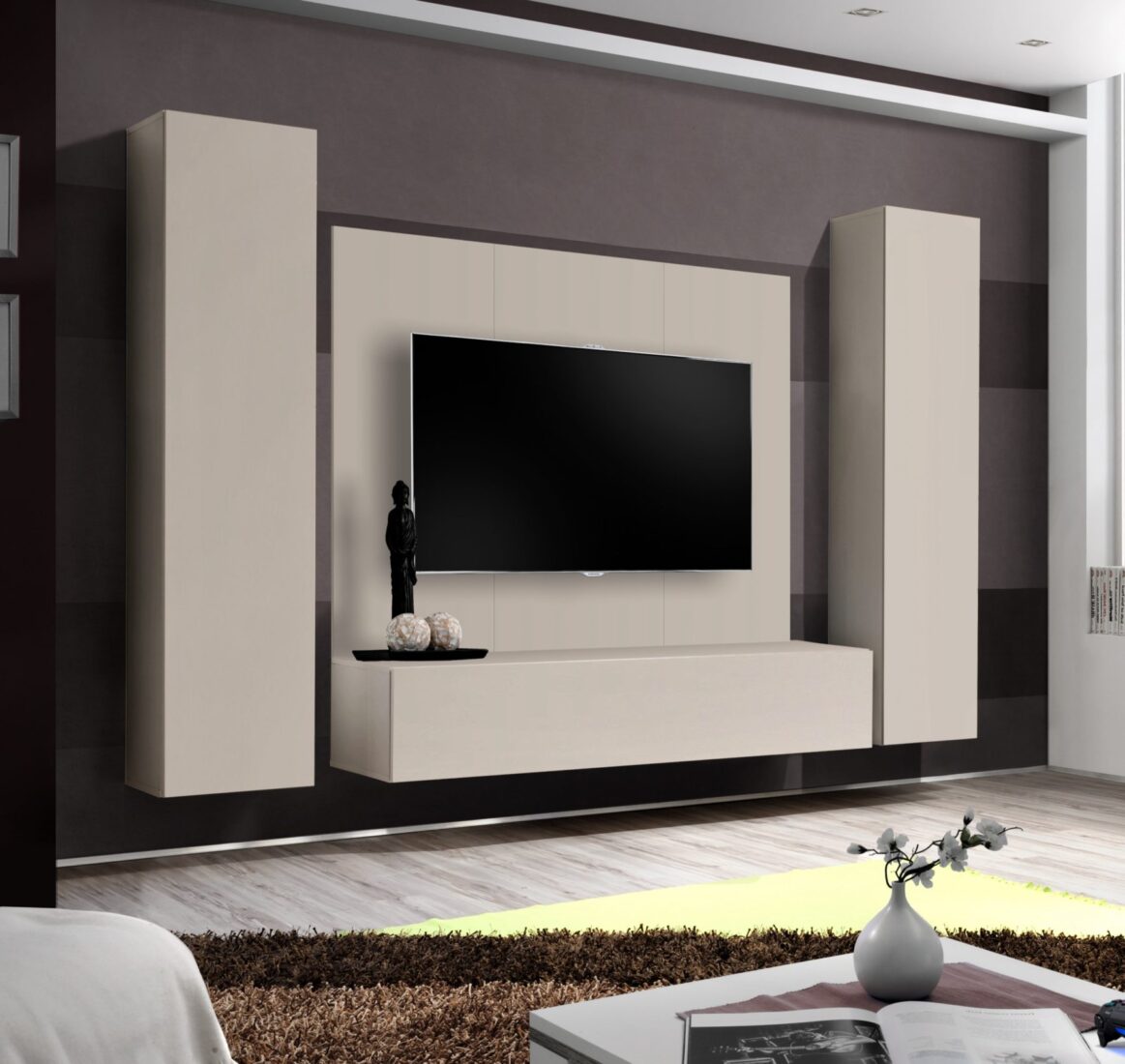 Ensemble TV mural Fly A-P1 – cachemire – 260 x 40 x 170 cm