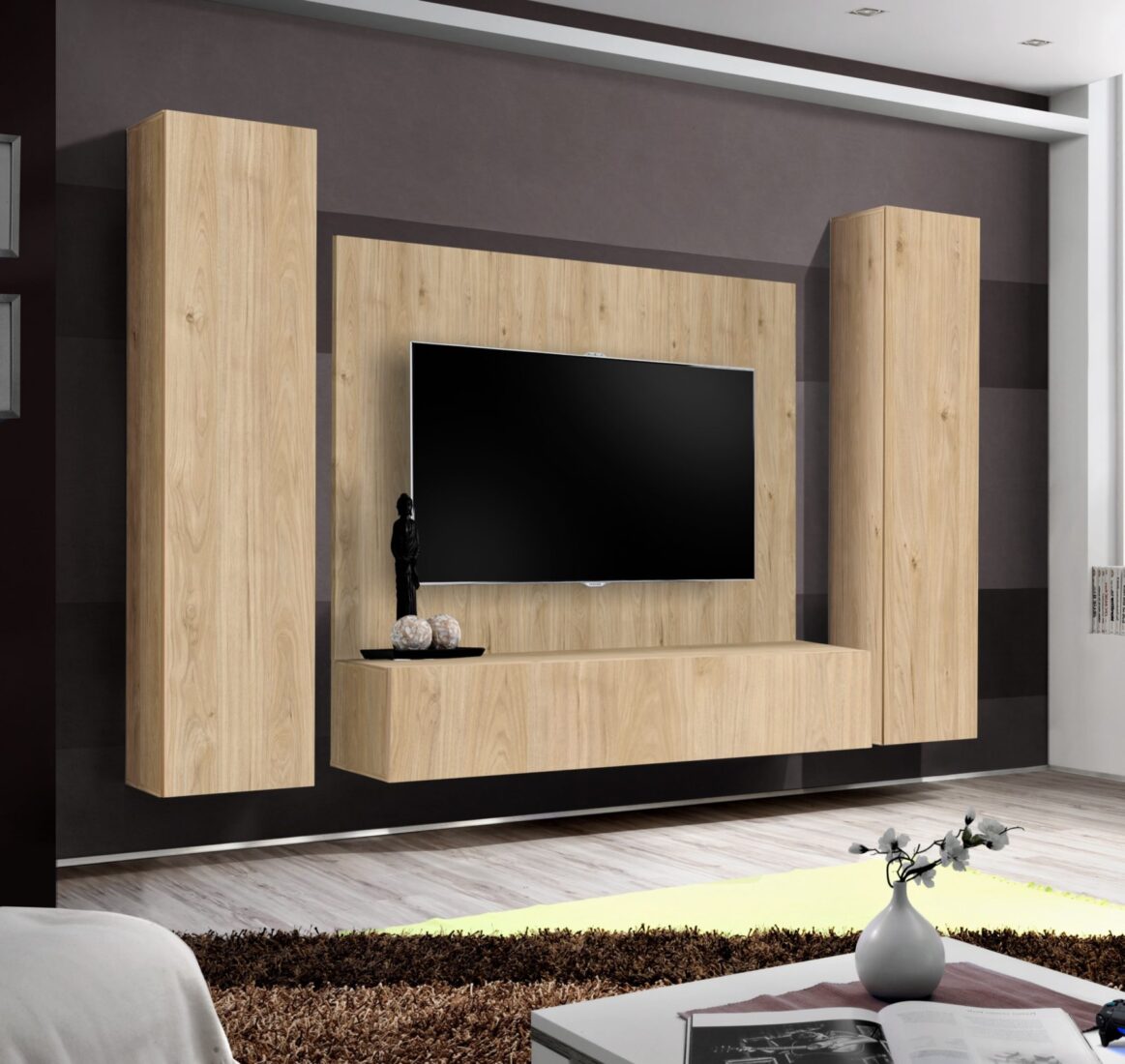 Ensemble TV mural Fly A-P1 – hickory Jackson – 260 x 40 x 170 cm