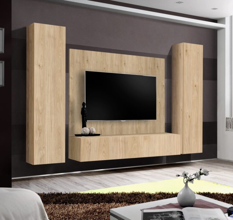 Ensemble TV mural Fly A-P1 – hickory Jackson – 260 x 40 x 170 cm